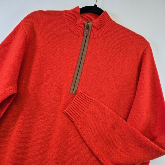 J.McLaughlin Other - J.McLaughlin 100% Cashmere Mens M Quarter Zip Sweater Orange Red Mock Neck Luxe